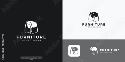 furniture silhouette logo with creative geometric line style design for furniture store inspiration.