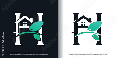 Green house logo design template with letter h concept Premium Vector