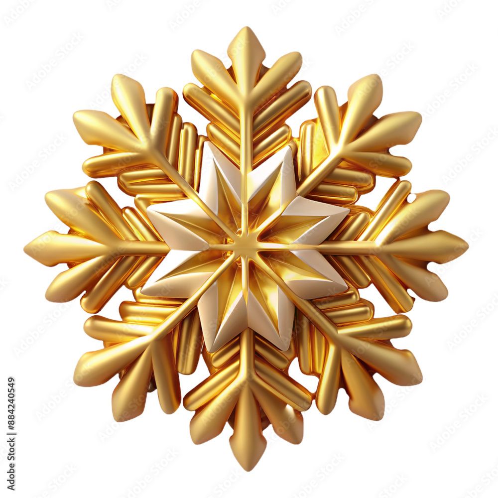 Elegant 3D silver and gold snowflake. Volumetric winter icon on transparent background for festive holiday designs Elegant 3D silver and gold snowflake. Volumetric winter icon on transparent background for festive holiday designs