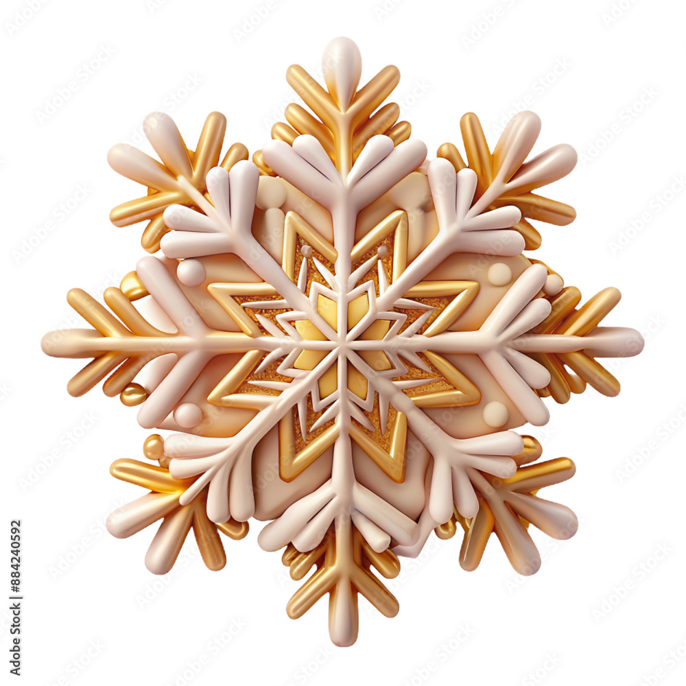 Elegant 3D silver and gold snowflake. Volumetric winter icon on transparent background for festive holiday designs Elegant 3D silver and gold snowflake. Volumetric winter icon on transparent background for festive holiday designs