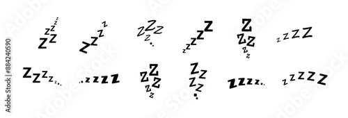 Zzz bed sleep snore icons snooze nap Z sound . Sleepy yawn or insomnia sleeper alarm clock Zzz line icons of goodnight deep sleep, bored or tired