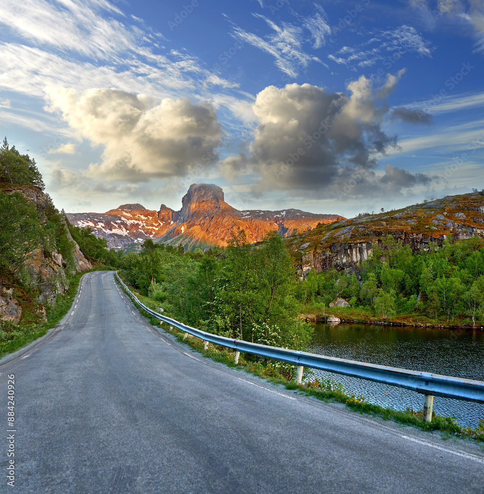 Forest, mountain pass and road with route to nature destination for remote holiday or vacation. Earth, travel and trees with asphalt street in environment for journey or trip to wilderness location Forest, mountain pass and road with route to nature destination for remote holiday or vacation. Earth, travel and trees with asphalt street in environment for journey or trip to wilderness location