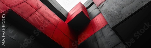  An architectural building with a black and red cube stack concept