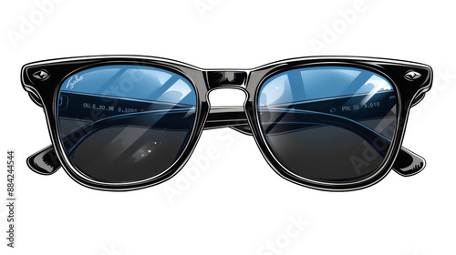 Digital illustration of black sunglass isolated cut out on PNG format