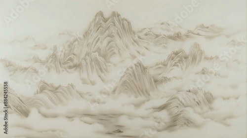 chinoiseries style painting of panorama mountain scene, illustration