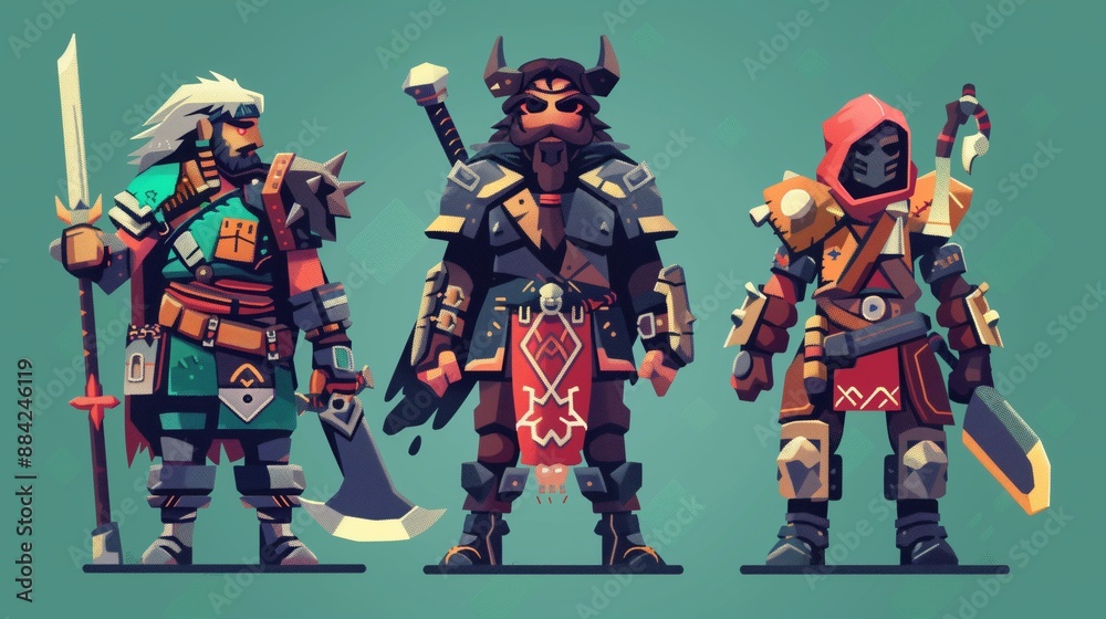 Naklejka premium Pixelated game characters with imaginative designs تغـاضـز إلى الحياة في عوالم جذابة مملوءة بالإبداع والحماس.