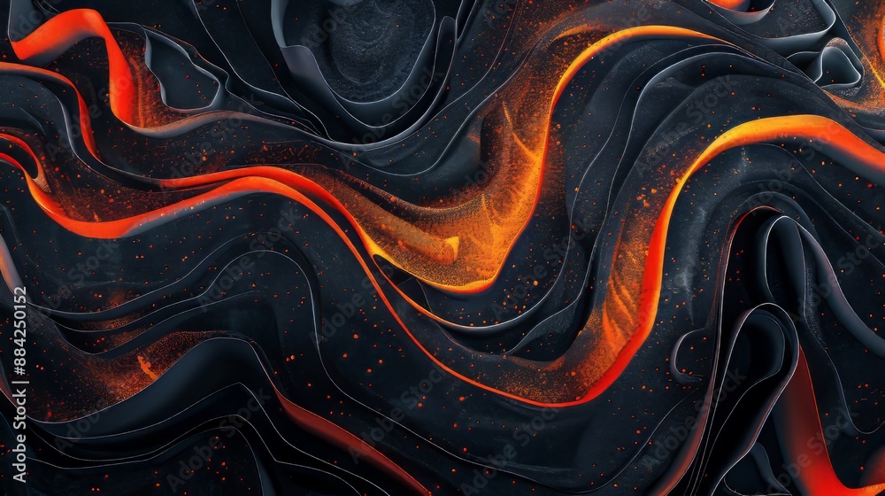 Obraz premium Dark blue Orange-red grainy texture background, abstract bright color wavy shape black background Noisy wide banner title design