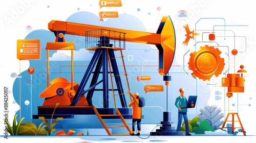 Wallpaper Mural Petroleum engineer, fieldwork and technology, flat design illustration  Torontodigital.ca