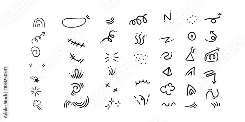 Hand Drawn Scribble Set,doddle graphic design vector isolated,Curvy mark,waves design mark set. 