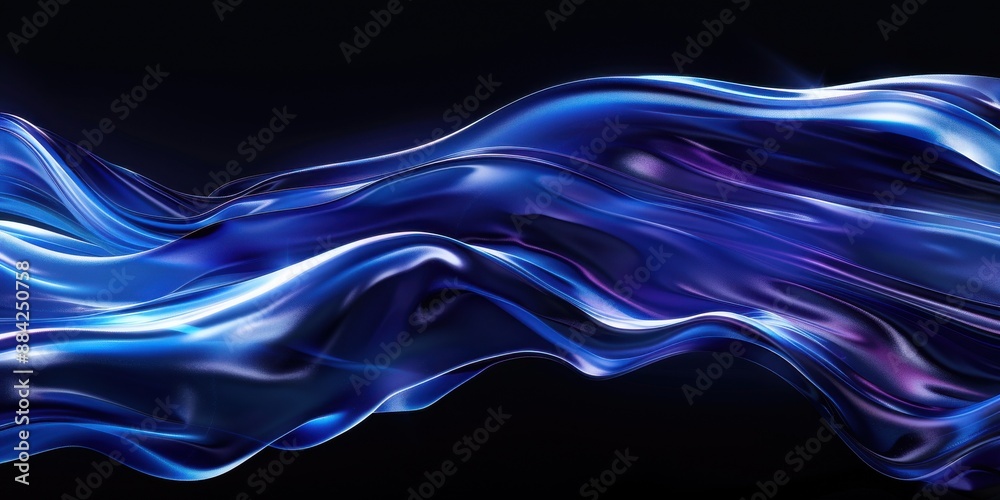 Blue and purple iridescent wave of liquid metal or silk flowing in the dark. Blue and purple iridescent wave of liquid metal or silk flowing in the dark.