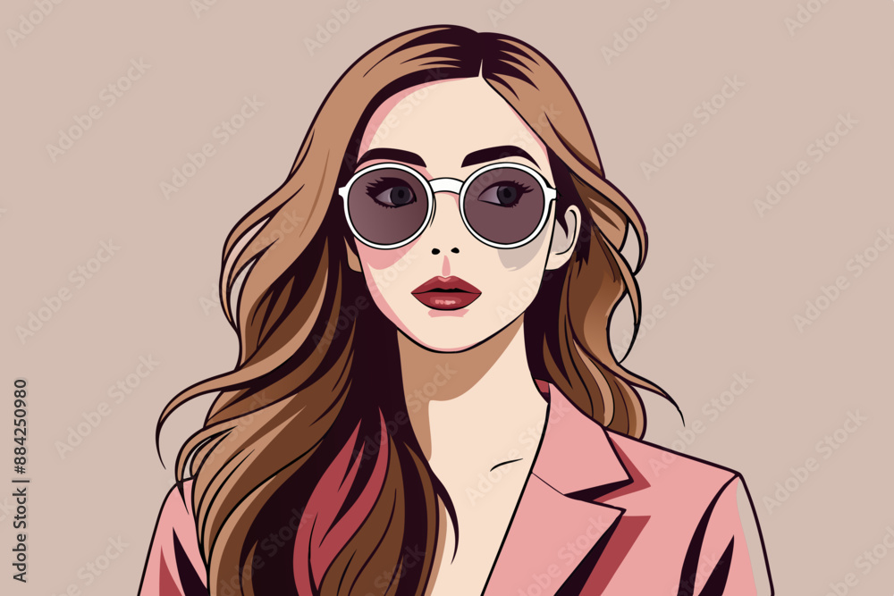 Closeup portrait of a cute young lady. Hand-drawn modern Vector illustration. Fashion, style concept.