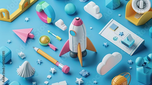 3D Startup Planning Outline Collection. Business new work concept.