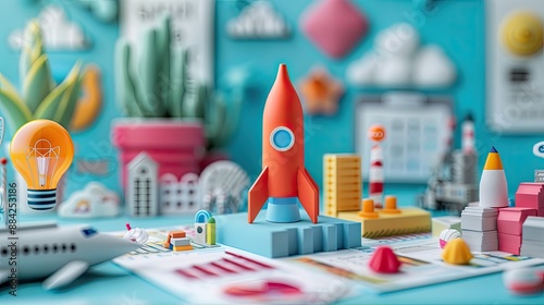 3D Startup Planning Outline Collection. Business new work concept.