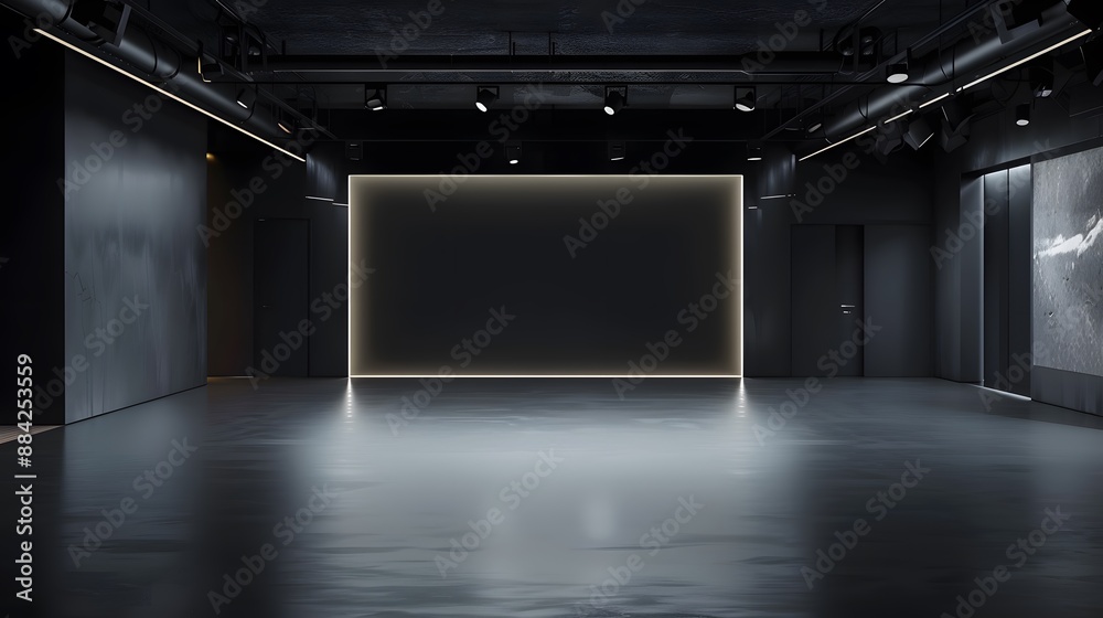 Dark black studio with gradient light in empty room background, showcase wall and floor interior for product display. Dark black studio with gradient light in empty room background, showcase wall and floor interior for product display.