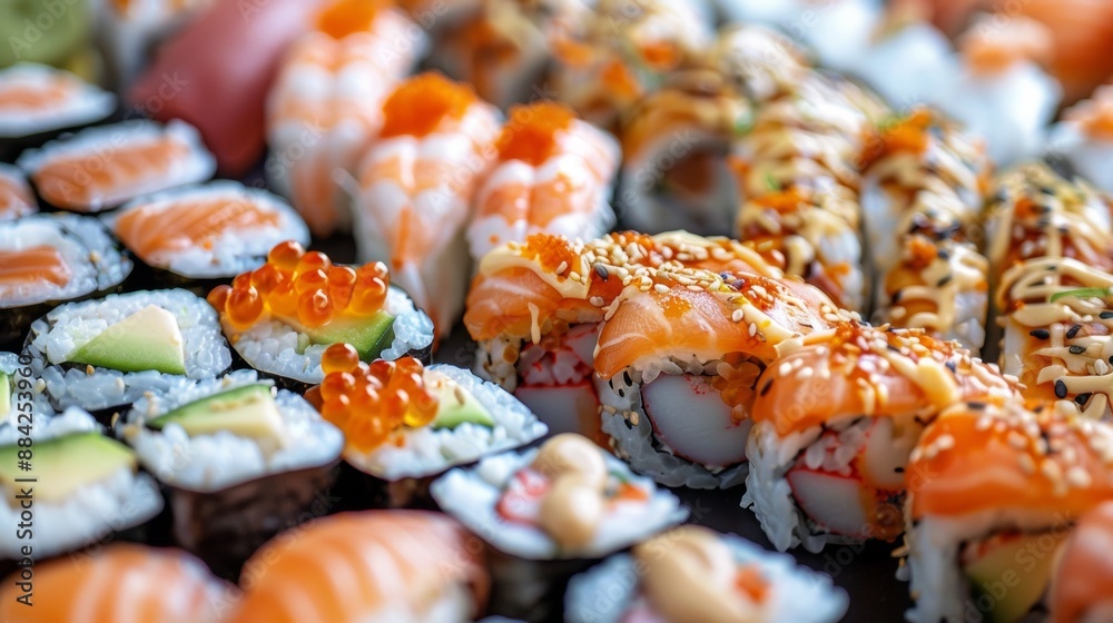 The national cuisine of Japan. Promotional photo of fresh Japanese rolls. The national cuisine of Japan. Promotional photo of fresh Japanese rolls.