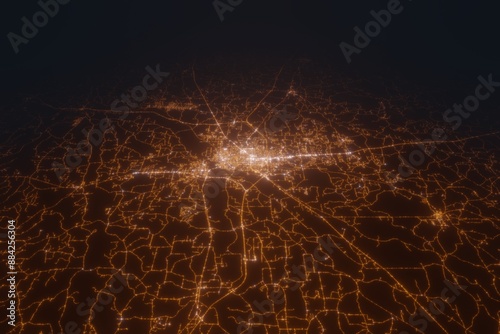 Aerial view on Hattiesburg (USA) from north. Top view on modern city at night from space photo