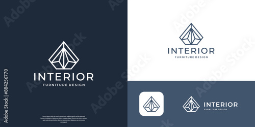 Simple minimalist furniture interior logo design with flat vector graphics