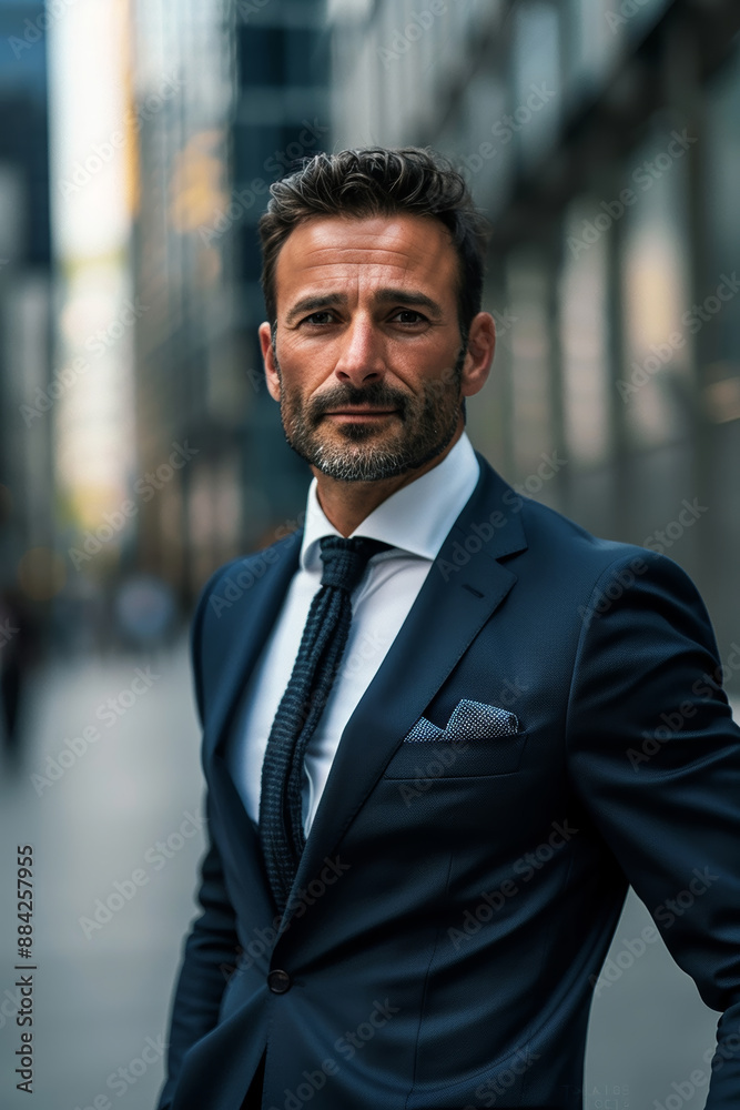 Portrait of handsome mature businessman in suit outdoors. Businessman looking at camera. Portrait of handsome mature businessman in suit outdoors. Businessman looking at camera.