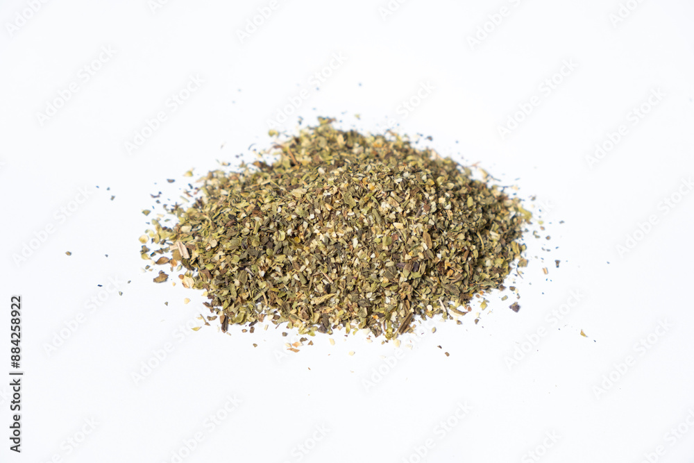 Dried herb mixture seasoning on white background, close-up Dried herb mixture seasoning on white background, close-up