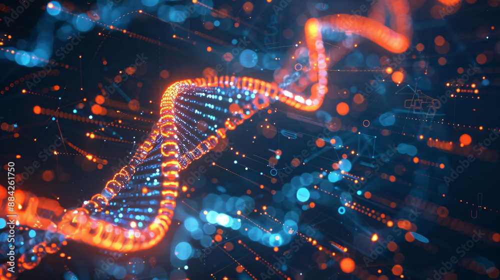 A background featuring a blend of digital and biological elements, with transparent screens displaying DNA sequences and abstract molecular patterns A background featuring a blend of digital and biological elements, with transparent screens displaying DNA sequences and abstract molecular patterns