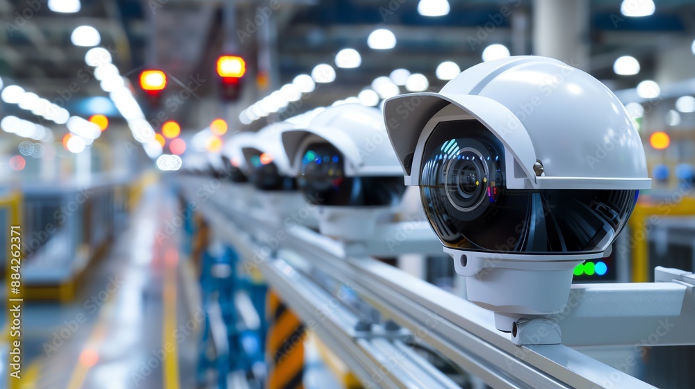 Fototapeta premium A highdefinition photo of a security systems manufacturing factory with production lines for cameras and sensors