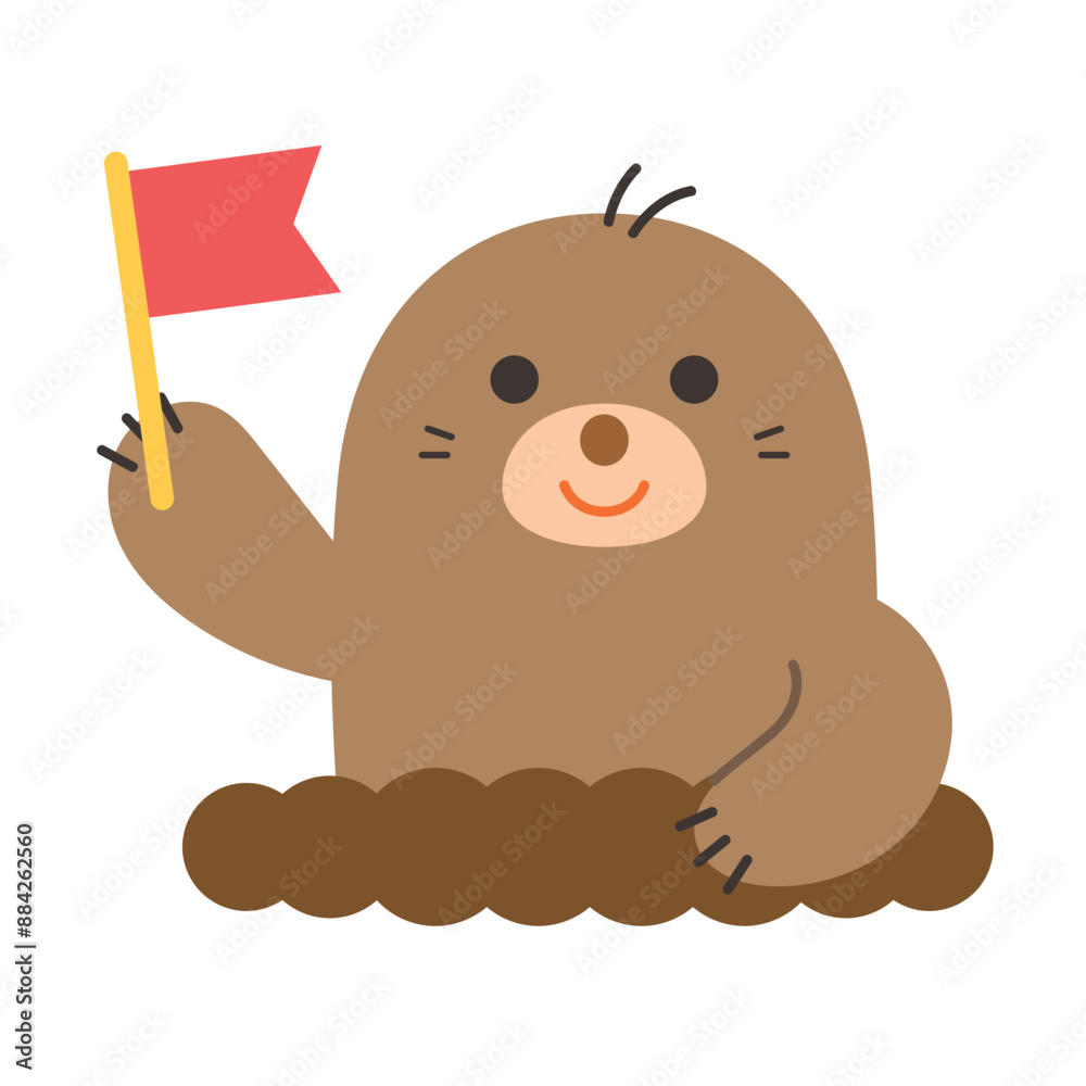 Obraz premium 旗を持ったモグラのイラスト