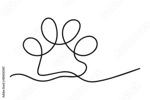 Continuous drawing of a dog paw. Paw print with one editable line. Minimal line art. Animal track. Vector illustration. Vector