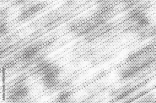 Triangular halftone texture retro wave vector. Geometric technology abstract diagonal dotted background. Half tone triangles retro comic pattern. Minimal 80s style dynamic tech structure wallpaper.