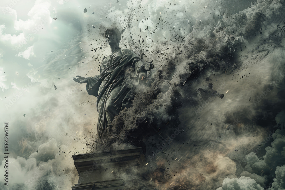 Fototapeta premium A statue of censorship in a storm of infectious particles
