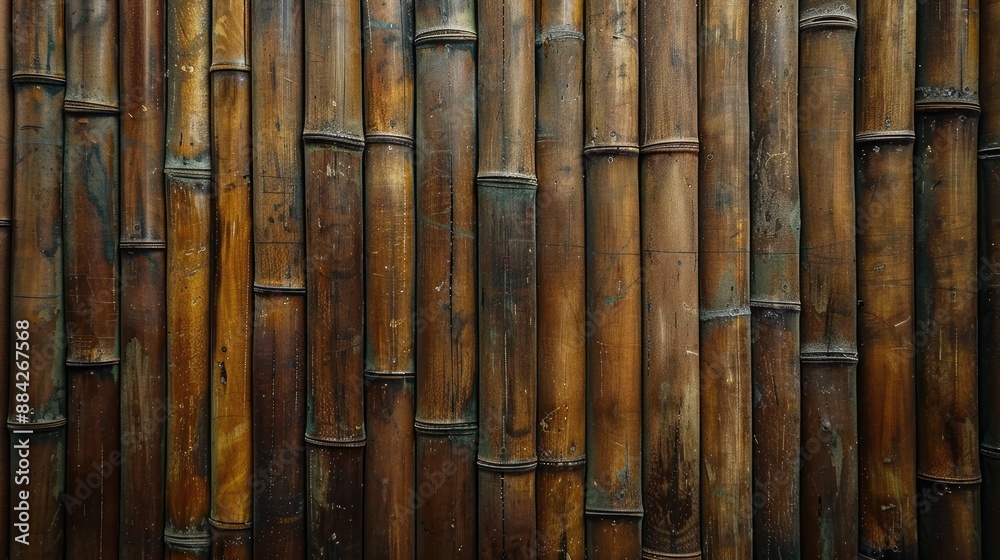Fototapeta premium Brown bamboo texture background, for brochures, flyers, business cards. bamboo fence background