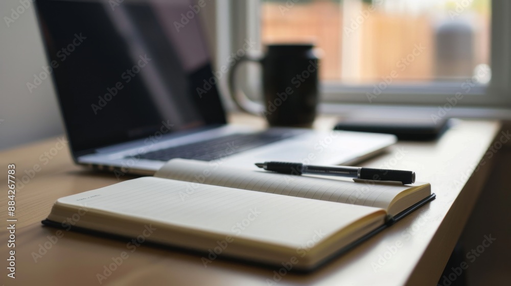 Open Notebook on a Wooden Desk.