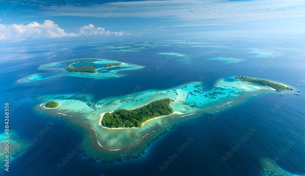 An aerial view of the Maldives, showcasing its unique island archipelago surrounded by turquoise waters and lush greenery. An aerial view of the Maldives, showcasing its unique island archipelago surrounded by turquoise waters and lush greenery.