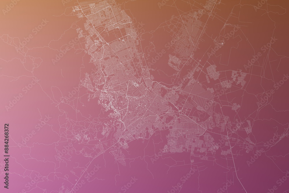 Map of the streets of Chihuahua (Mexico) made with white lines on pinkish red gradient background. Top view. 3d render, illustration Map of the streets of Chihuahua (Mexico) made with white lines on pinkish red gradient background. Top view. 3d render, illustration