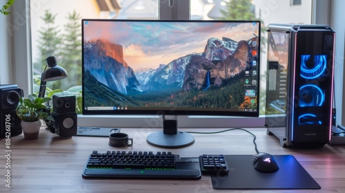 Modern Home Office Setup with Desktop Computer.