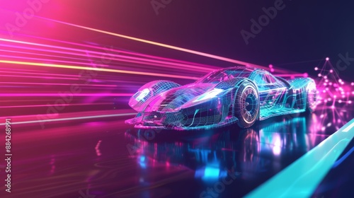 High-Speed Electric Vehicle in Polygonal Digital Art photo