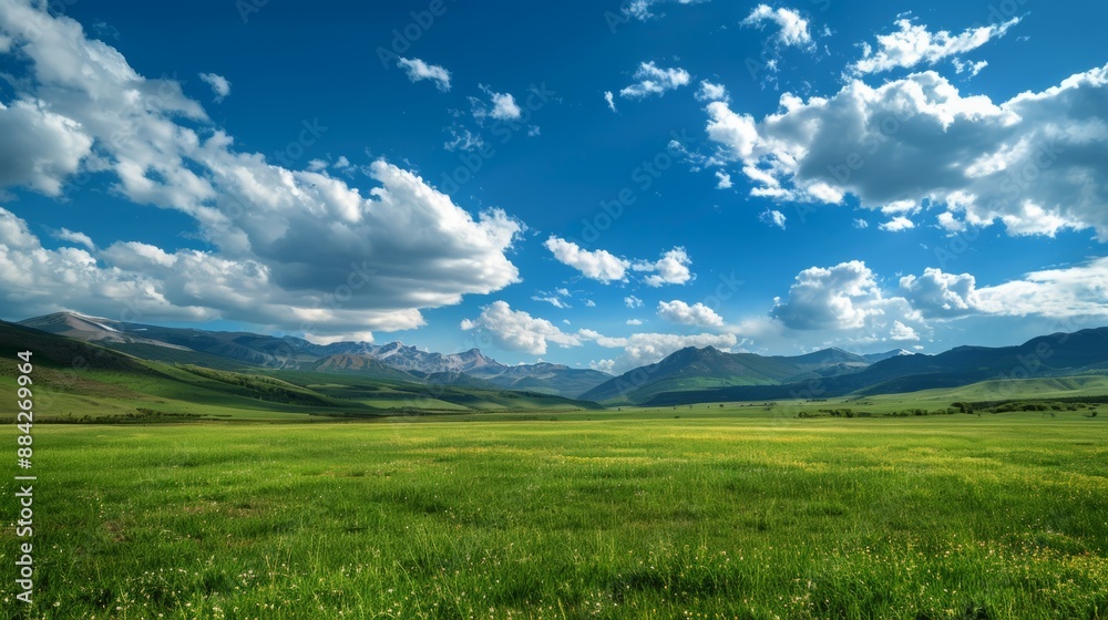 Beautiful natural background with green field and blue sky Beautiful natural background with green field and blue sky