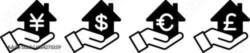 不動産取引のアイコン（real estate transaction icon. home house hand）
