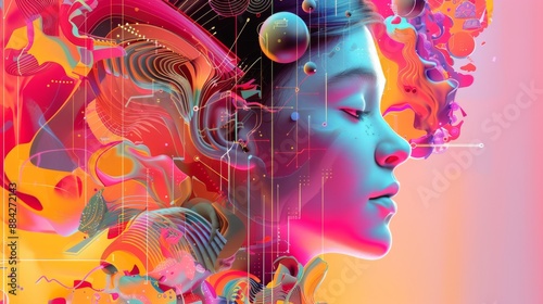 Vibrant 3D Artwork of AI Tools and Creative Thinking