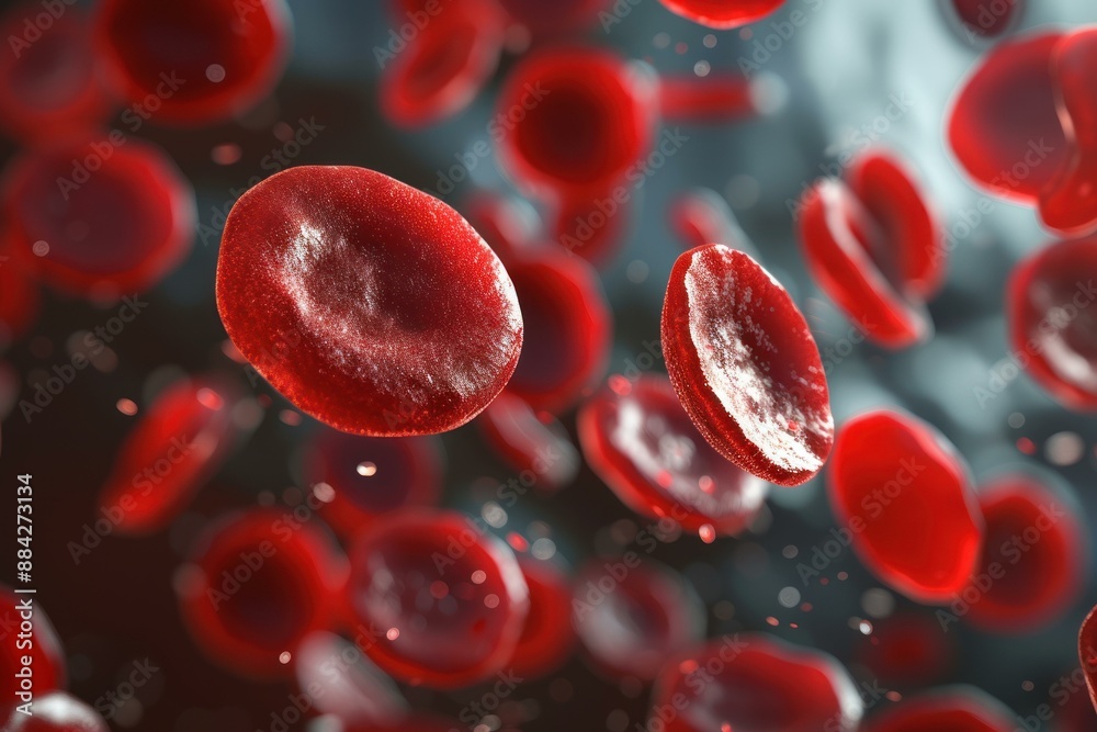 High-definition 3d illustration of red blood cells flowing through a ...