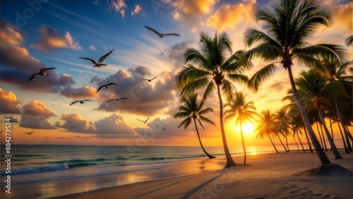 Coastal Tranquility, Seaside Serenity: Calm Waves at Sunset, wallpaper, background 