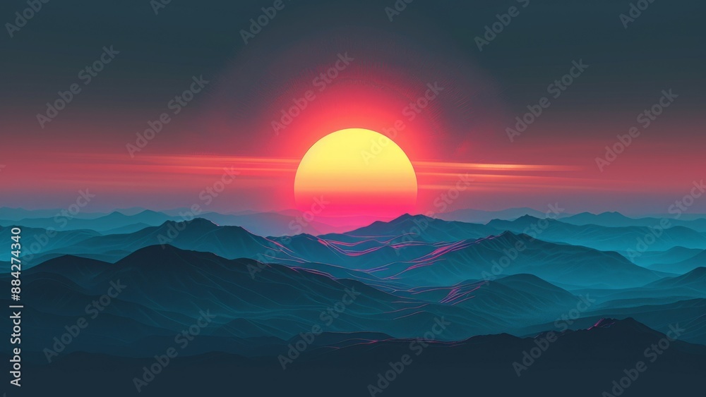 Sunset over the mountains. 3d render. Sunset over the mountains. 3d render.