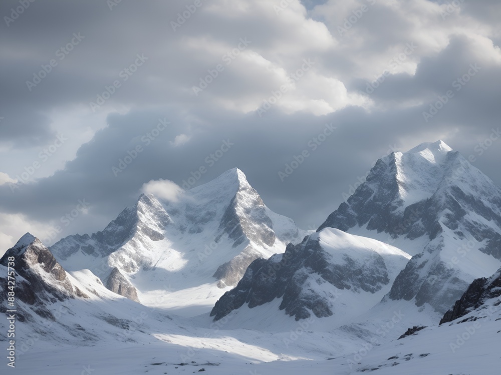 Snow covered mountain under a cloudy sky Snow covered mountain under a cloudy sky