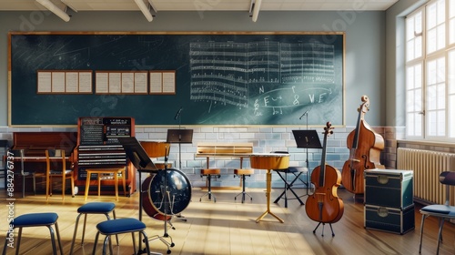 Music Room with Musical Instruments and Sheet Music