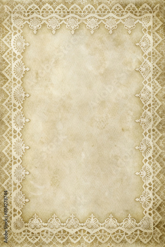 vintage background for notepad, crumpled paper, old paper, paper with lace, lace frame