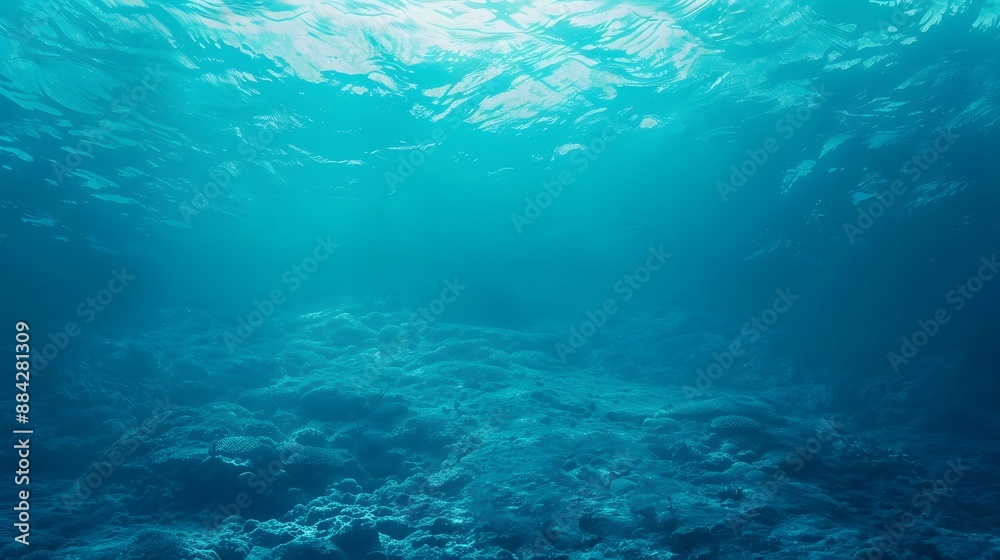 Fototapeta premium Underwater Scene with Sunlight and Coral Reef.