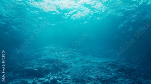 Underwater Scene with Sunlight and Coral Reef.