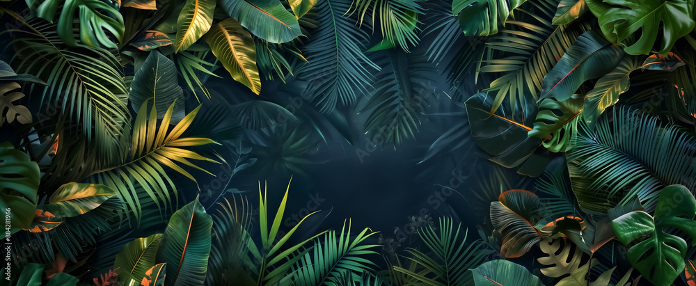 Naklejka premium a banner that fuses tropical plants elements incorporating vibra