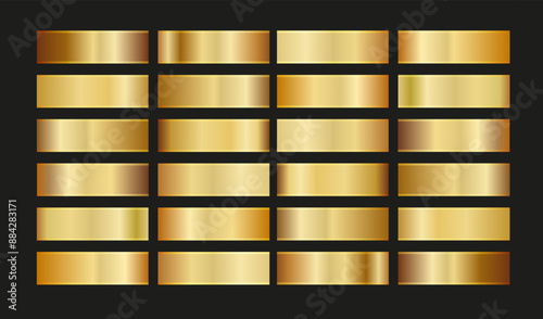 Holographic, silver, bronze and golden foil texture background set. Gold hologram metallic gradient collection. Vector graphic iridescent.