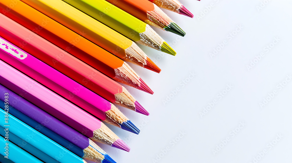 Fototapeta premium Colored pencils, wallpaper, creative art supplies