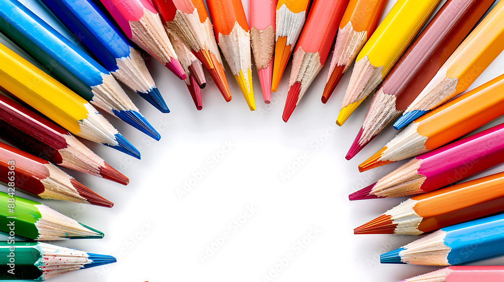 Fototapeta premium Colored pencils, wallpaper, creative art supplies